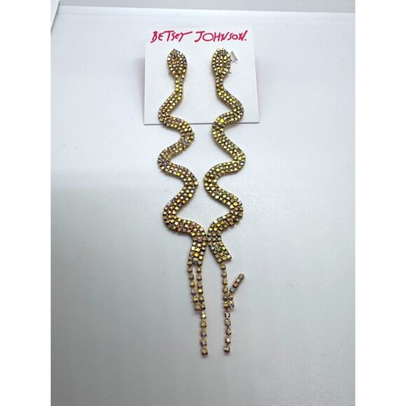 Betsey Johnson Jewelry - Betsey Johnson Snake Drop Earrings Gold Tone Rhinestone Serpent Statement